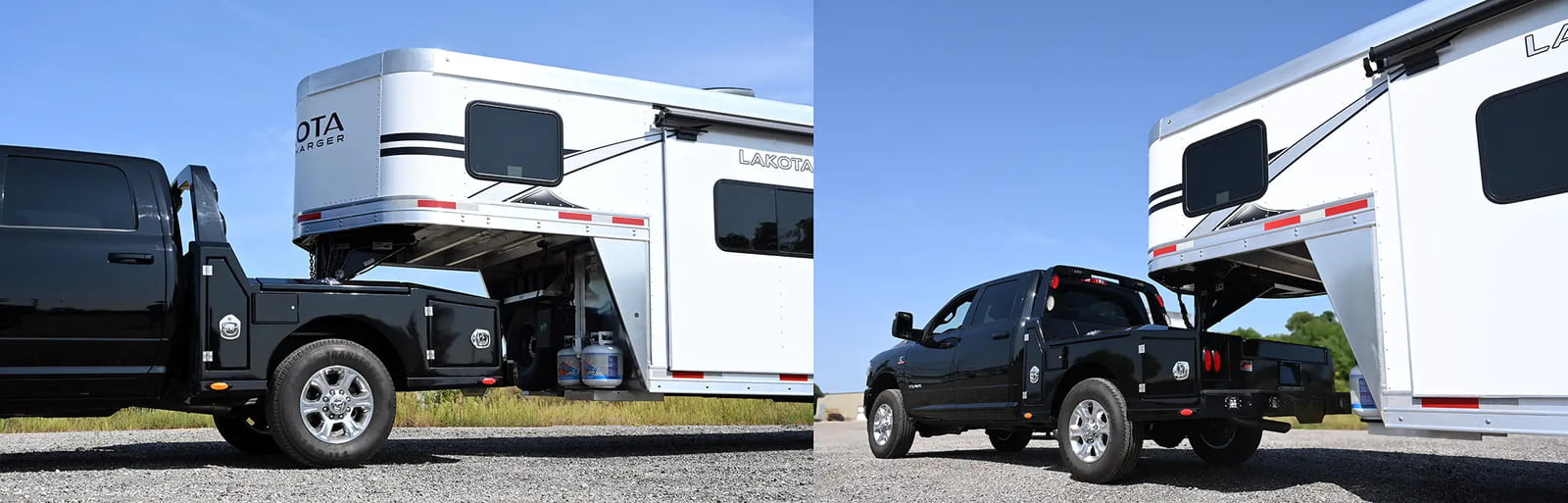 Luxe Truck Dodge Ram 3500 with all-aluminum hauler bed, designed for gooseneck horse trailers, on display at the All American Quarter Horse Congress.